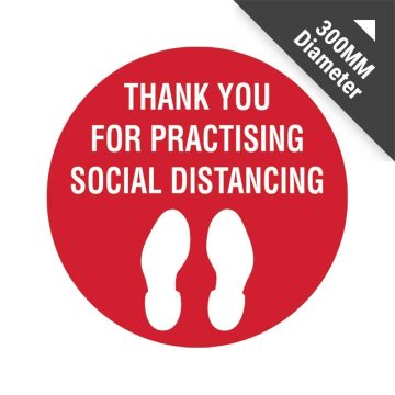 Floor Marking Sign - Thank You For Practising Social Distancing - 300mm (Dia), Self-Adhesive Vinyl