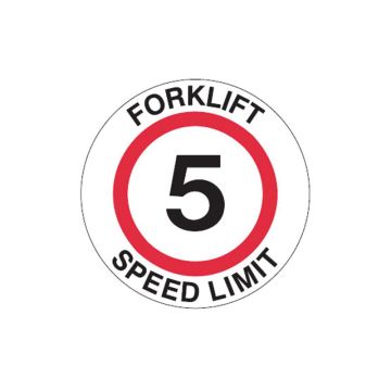 Floor Sign - Forklift Speed Limit 5 - 440mm (Dia), Self-Adhesive Vinyl