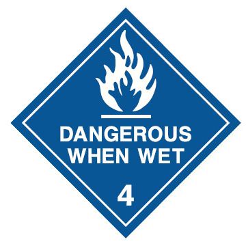 Dangerous Goods Diamond Sign - Dangerous When Wet Class 4.3, Blue/White
