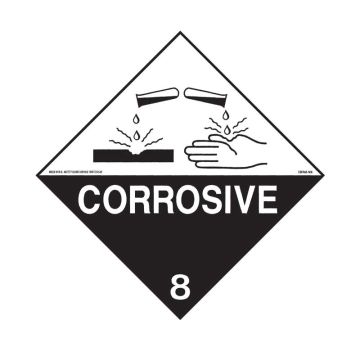 Dangerous Goods Sign - Corrosive 8 - 300mm (W) x 300mm (H), Self-Adhesive Vinyl, Class 2 (100) Reflective