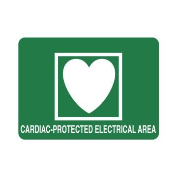 First Aid Sign Cardiac Protected Electrical Area - 200mm (W) x 100mm (H), Self-Adhesive Vinyl