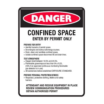 Danger Confined Space Entry By Permit Only Sign - 450mm (W) x 600mm (H), Metal