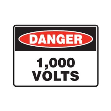 Danger 1000 Volts Sign, 125mm (W) x 90mm (H), Self Adhesive Vinyl, Pack of 5