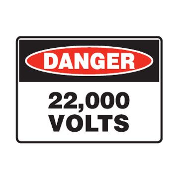 Danger 22,000 Volts Sign - 300mm (W) x 225mm (H), Metal