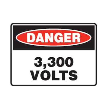 Danger Sign -  3300 Volts Authorised Entry Only Sign - 450mm (W) x 300mm (H), Metal