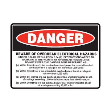 Danger Beware Of Overhead Electrical Hazards Sign - 155mm (W) x 105mm (H), Self-Adhesive Vinyl