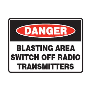 Danger Blasting Area Switch Off Radio Transmitters Sign - 1200mm (W) x 600mm (H), Metal