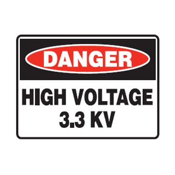 Danger High Voltage 3.3kV Sign - 450mm (W) x 300mm (H), Metal