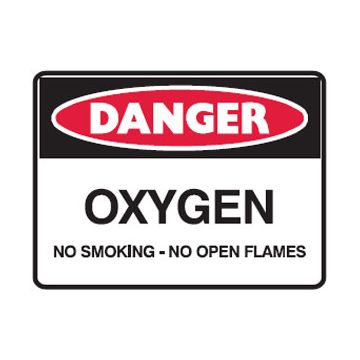 Danger Oxygen No Smoking - No Open Flames Sign - 250mm (W) x 180mm (H), Self-Adhesive Vinyl