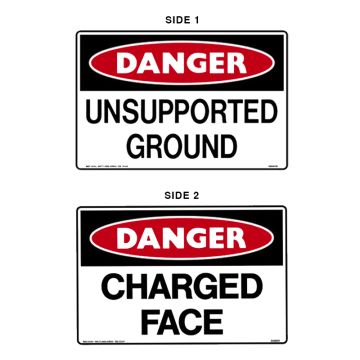 Danger Sign - Charged Face/Unsupported Ground - 450mm (W) x 300mm (H), Metal, Class 2 (100) Reflective, Double Sided