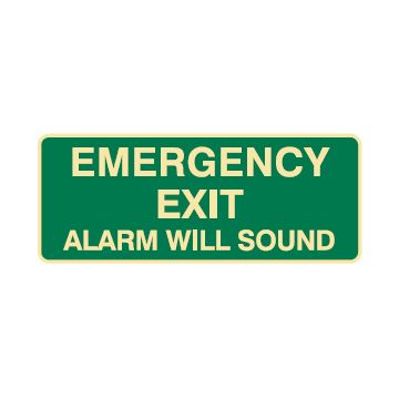 Emergency Exit Alarm Will Sound Sign - 450mm (W) x 180mm (H), Luminous Self-Adhesive Vinyl