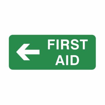 Emergency Information Sign - First Aid Arrow Left - 300mm (W) x 125mm (H), Self-Adhesive Vinyl