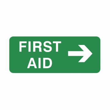 Emergency Information Sign - First Aid Arrow Right - 300mm (W) x 125mm (H), Self-Adhesive Vinyl