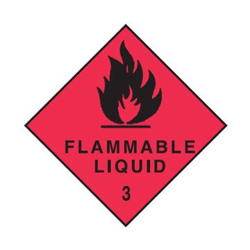Dangerous Goods Sign - Flammable Liquid Class 3 - 100mm (W) x 100mm (H), Self-Adhesive Paper, Roll of 1000 Labels