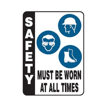 Hat, Glasses, Boots Picto Safety Must Be Worn At All Times Sign - 450mm (W) x 800mm (H), Metal