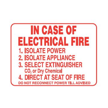 In Case Of Electrical Fire Sign - 600mm (W) x 450mm (H), Metal