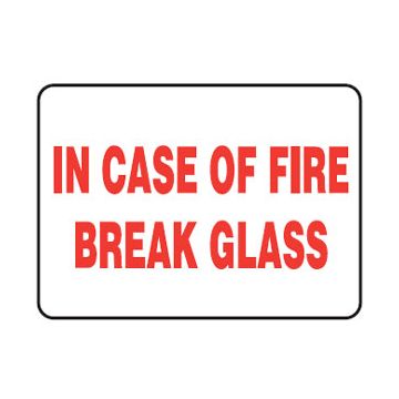 In Case Of Fire Break Glass Sign - 150mm (W) x 75mm (H), Self-Adhesive Vinyl