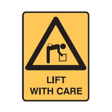 Lifting Picto Lift With Care Sign - 300mm (W) x 450mm (H), Metal