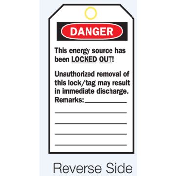 Reverse Lockout Tags - Do Not Operate/Unauthorised Removal..