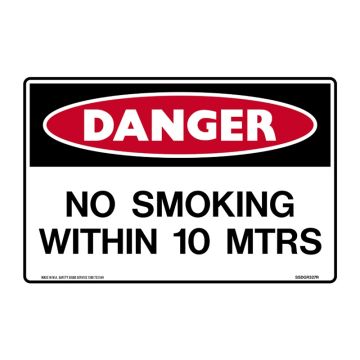 Danger No Smoking Within 10 MTRS Sign - 450mm (W) x 300mm (H), Metal, Class 2 (100) Reflective