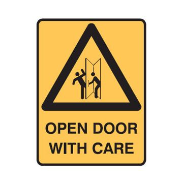 Warning Sign - Open Door With Care 
