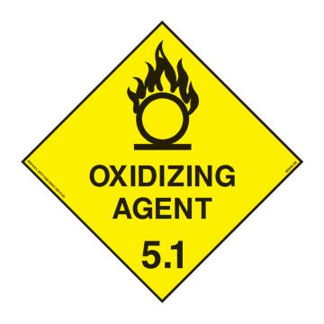 Dangerous Goods Sign - Oxidizing Agent 5.1 - 300mm (W) x 300mm (H), Self-Adhesive Vinyl, Class 2 (100) Reflective