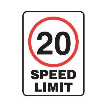 20 Speed Limit Sign - 450mm (W) x 600mm (H), Metal, Class 2 (100) Reflective