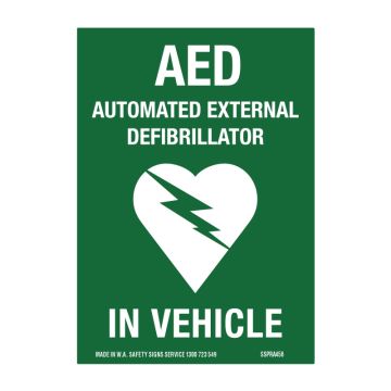 AED Defibrillator in Vehicle, 125mm (W) x 90mm (W), Self Adhesive Vinyl, Pack of 5