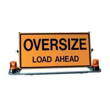 Manual Operated Oversize Load Ahead Pilot Vehicle Sign with Frame and Beacon - 1200mm (W) x 600mm (H), Metal