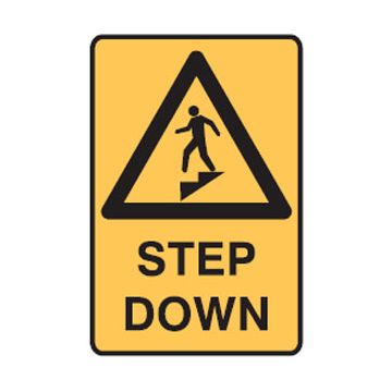 Warning Sign - Step Down  - 300mm (W) x 450mm (H), Metal