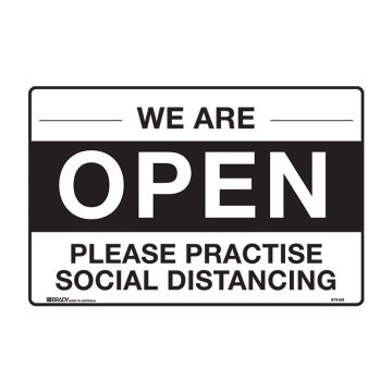 Open Sign - We Are Open Please Practise Social Distancing