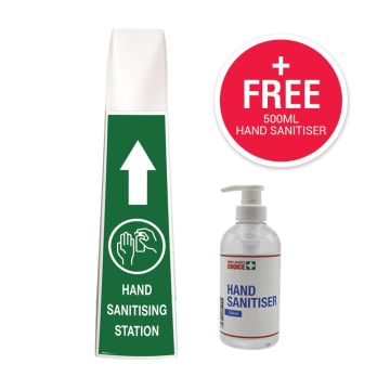 Tall Hand Sanitising Station Floor Stand + FREE Hand Sanitiser 500ml Pump