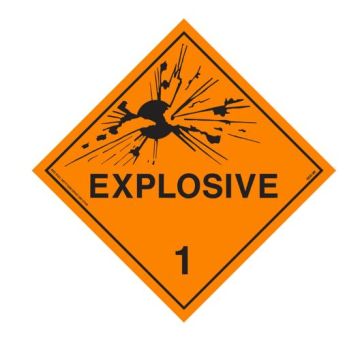 Dangerous Goods Sign - Explosive 1 - 300mm (W) x 300mm (H), Self-Adhesive Vinyl, Class 2 (100) Reflective
