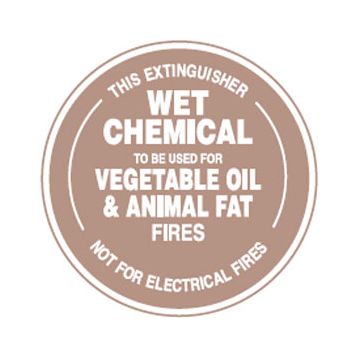 Wet Chemical To Be Used For Vegetable Oil & Animal Fat Fires Sign - 190mm (Dia), Polypropylene