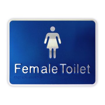 Premium Braille Sign - Female Toilet, 190mm (W) x 225mm (H), Anodised Aluminium