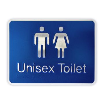 Premium Braille Sign - Unisex Toilet, 190mm (W) x 225mm (H), Anodised Aluminium