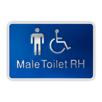 Premium Braille Sign - Male Access Toilet RH, 190mm (W) x 290mm (H), Anodised Aluminium