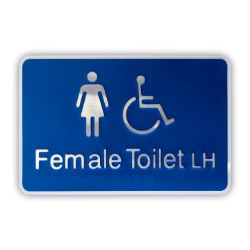 Premium Braille Sign - Female Access Toilet LH, 190mm (W) x 290mm (H), Anodised Aluminium