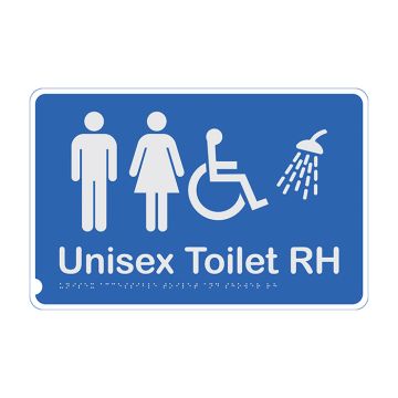 Premium Braille Sign Unisex Toilet & Shower RH - 190mm (W) x 300mm (H), Anodised Aluminium