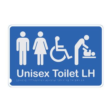 Premium Braille Sign Unisex Toilet & Baby Change LH - 190mm (W) x 300mm (H), Anodised Aluminium