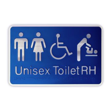 Premium Braille Sign - Unisex Toilet & Baby Change RH, 190mm (W) x 300mm (H), Anodised Aluminium