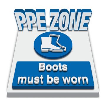 3D Floor Marking Mandatory Sign - PPE ZONE, Boots Must Be Worn - 450mm (Dia), Self-Adhesive Vinyl