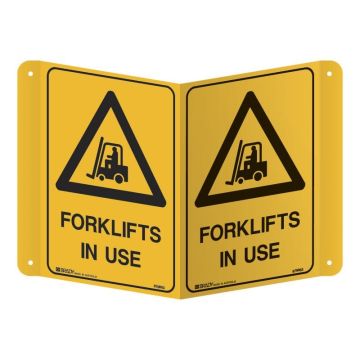 3D Warehouse Projecting Sign - Forklifts in Use - 175mm (W) x 250mm (H) Each Side, Polypropylene