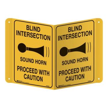 3D Warehouse Forklift Projecting Sign - Blind Intersection Sound Horn Proceed with Caution - 175mm (W) x 250mm (H) Each Side, Polypropylene
