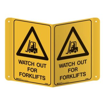 3D Warehouse Forklift Projecting Sign - Watch Out For Forklifts - 175mm (W) x 250mm (H) Each Side, Polypropylene