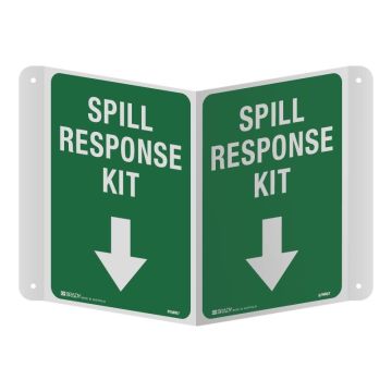 3D Emergency Information Projecting Sign - Spill Response Kit with Arrow - 175mm (W) x 250mm (H) Each Side, Polypropylene