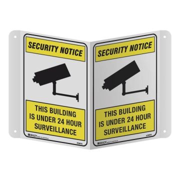 3D Security Notice Projecting Sign - This Building is Under 24 Hour Surveillance - 175mm (W) x 250mm (H) Each Side, Polypropylene
