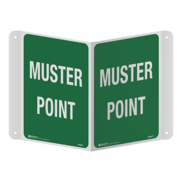 3D Exit and Evacuation Projecting Sign - Muster Point - 175mm (W) x 250mm (H) Each Side, Polypropylene