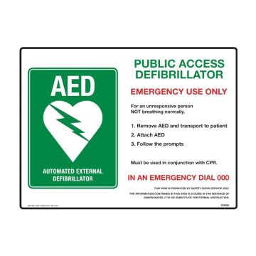 Public Access Defibrillator AED Sign