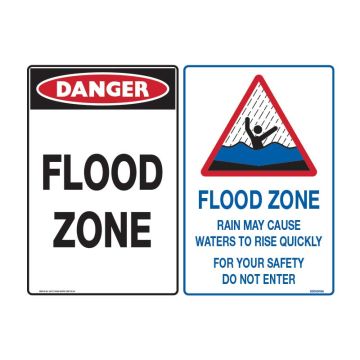 Danger Flood Zone Multi-Message Sign, W600mm x H450mm, Metal